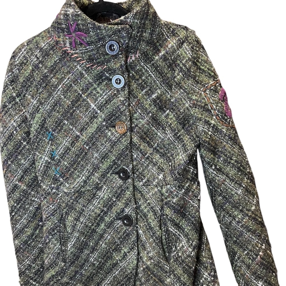Desigual • Wool Blend Tweed ‘Dream’ Embroidered Button-Up Jacket Size 38/S - Picture 4 of 14